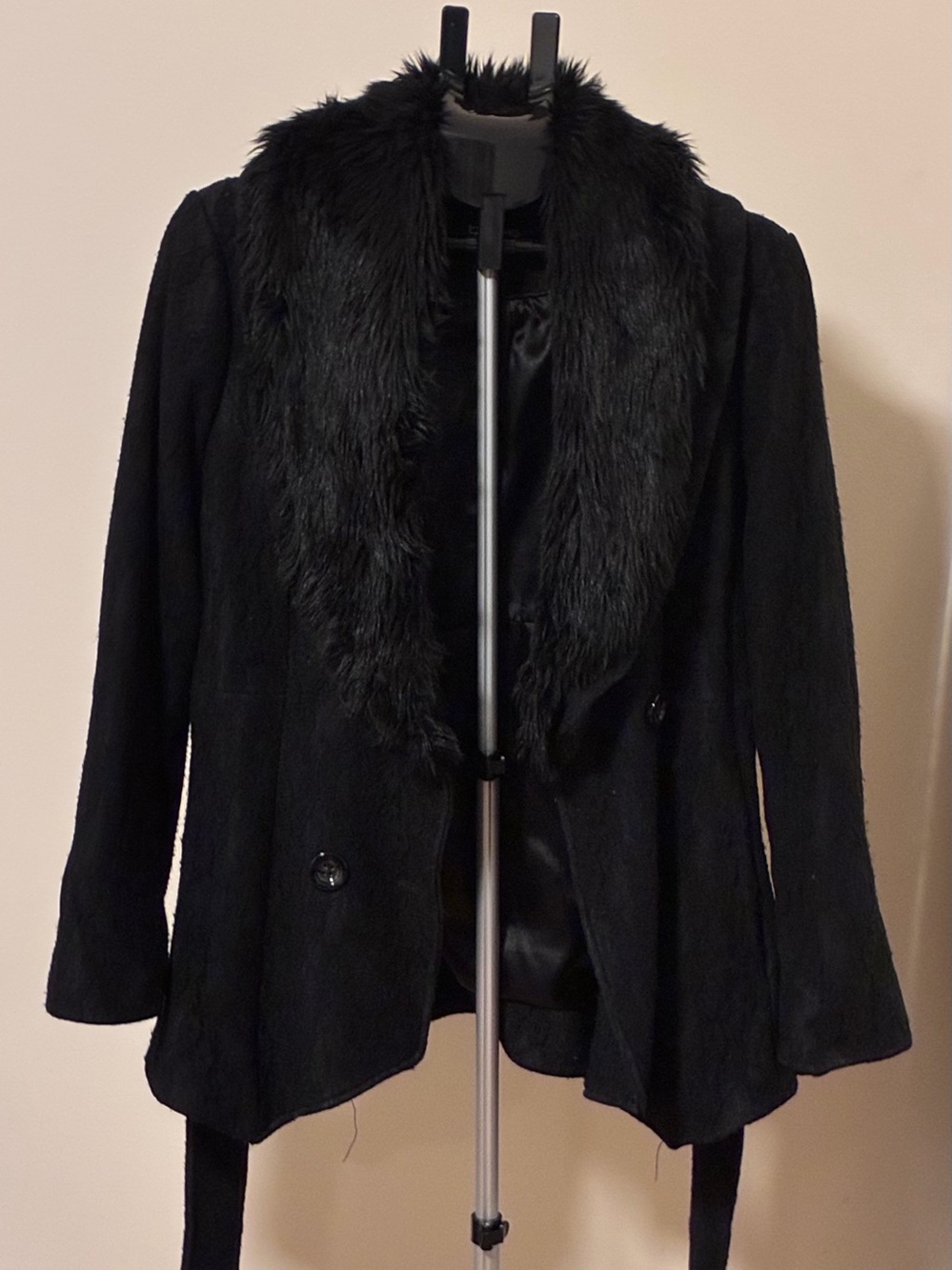 bebe Black Faux Fur Trim Blazer Jacket